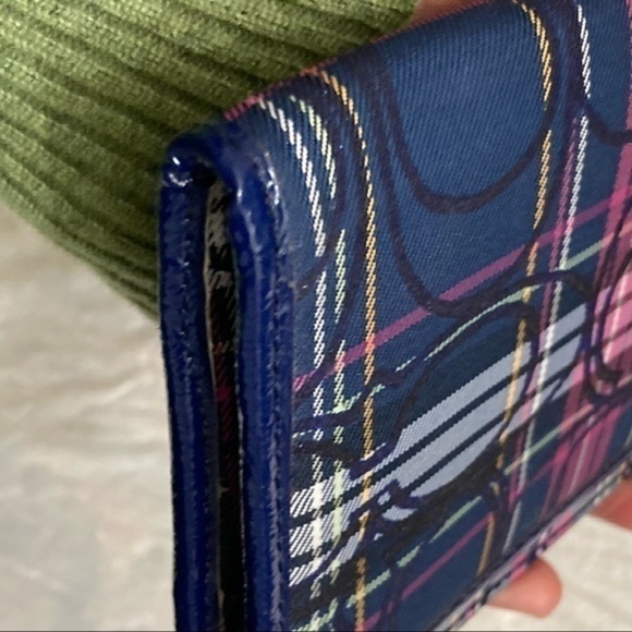 Coach purple pink plaid large wristlet bag